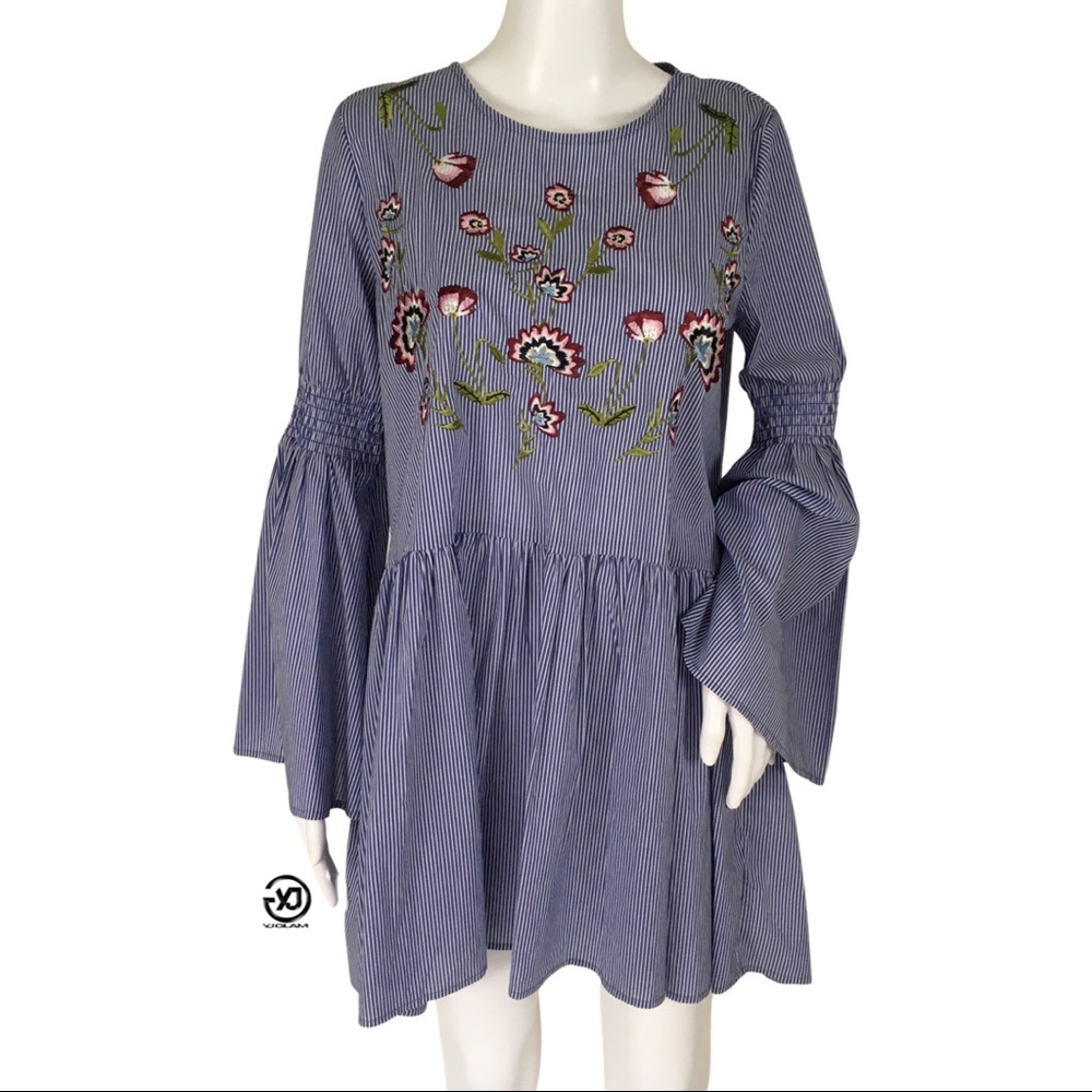 NWT Desigual Women's Ruffle Blouse Embroidery Flowers Details Sz 4